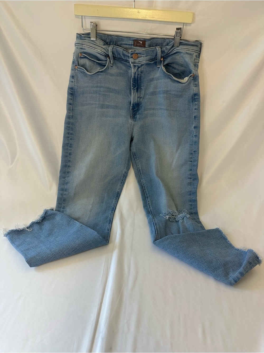MOTHER Light Blue Distressed Ankle Crop Jeans